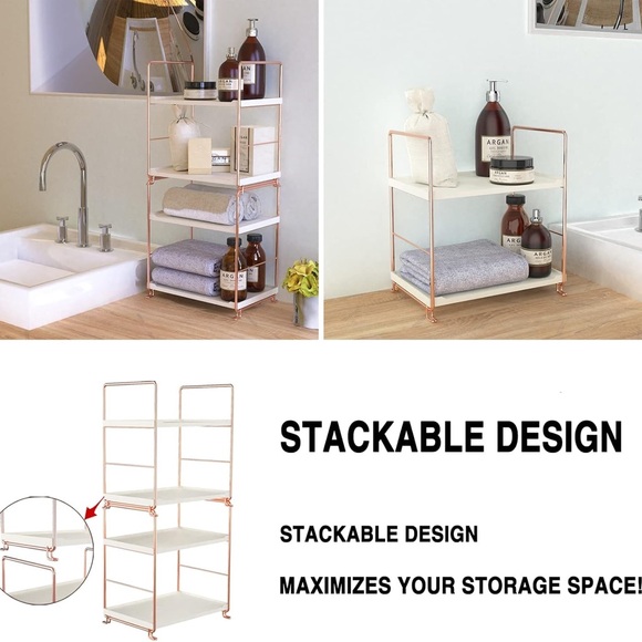 Desktop Cosmetics Storage Rack Rose Gold 2 Layers Bathroom Makeup Organizer - Picture 5 of 16